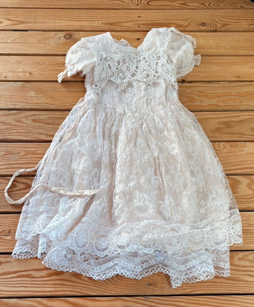 Vintage Jessica Mcclintock Girl’s Lace Dress Size 6X Pink Distressed P9